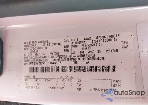 2018 Ford F-150 Xl from USA, damaged, VIN 1FTEW1E51JKD43307